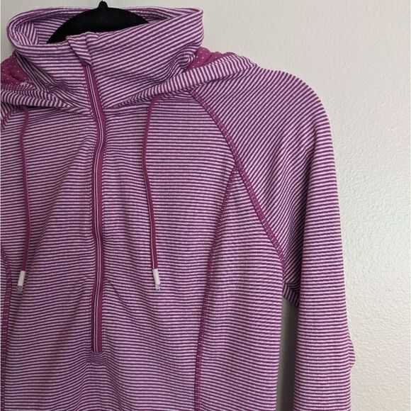 (Tangerine) Purple White Stripe Active Hoodie - Picture 2 of 9